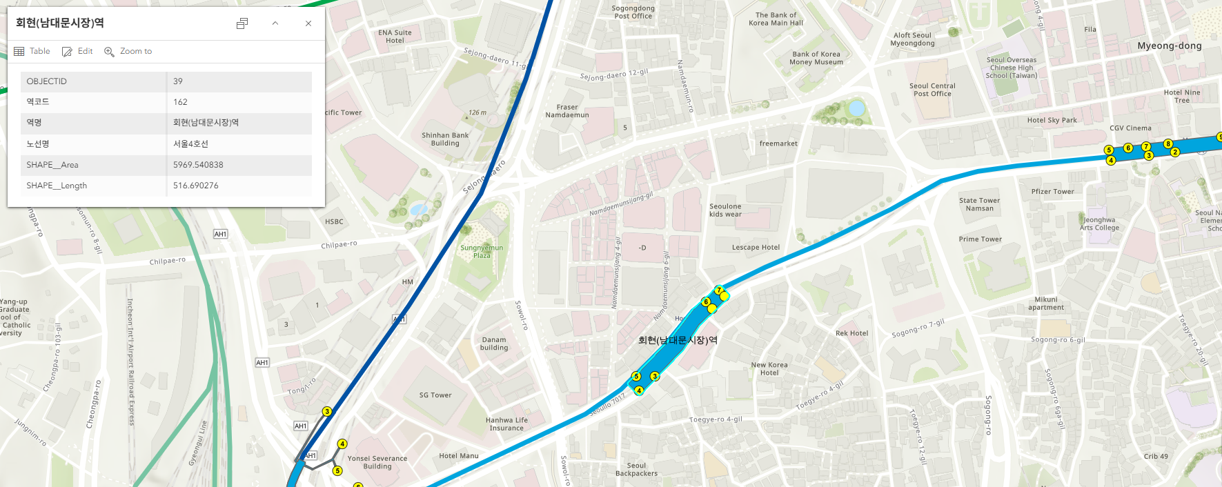 ArcGIS Living Atlas 지하철 도착정보 통합 테스트 글의 사용자 업로드 이미지