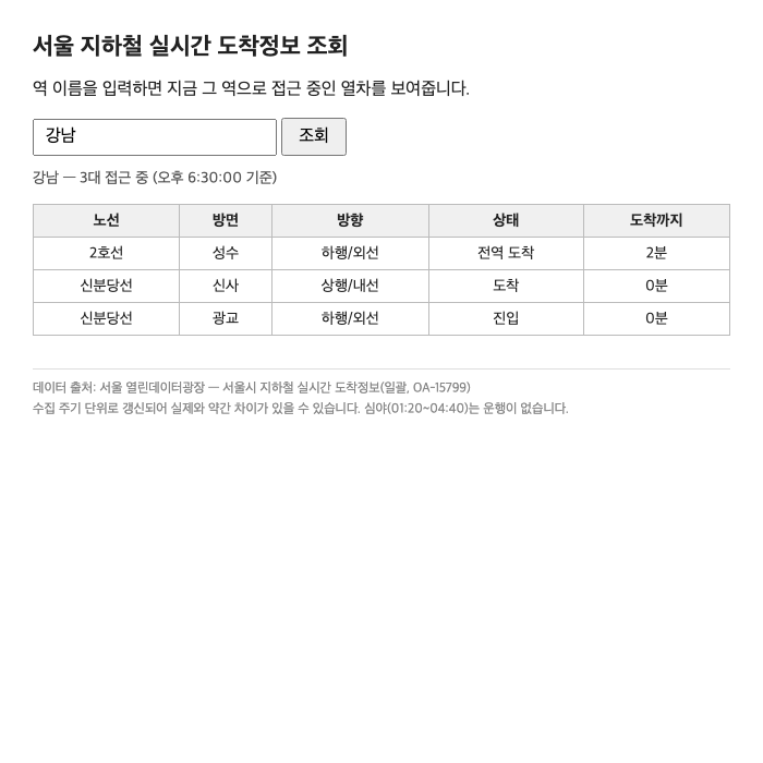 서울 지하철 실시간 도착정보 조회 글의 사용자 업로드 이미지